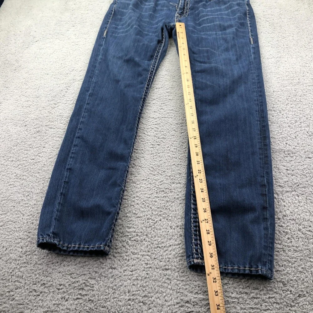 True Religion Jeans Mens 36x32 Blue Medium Wash Slim Skinny Flap Denim Pants